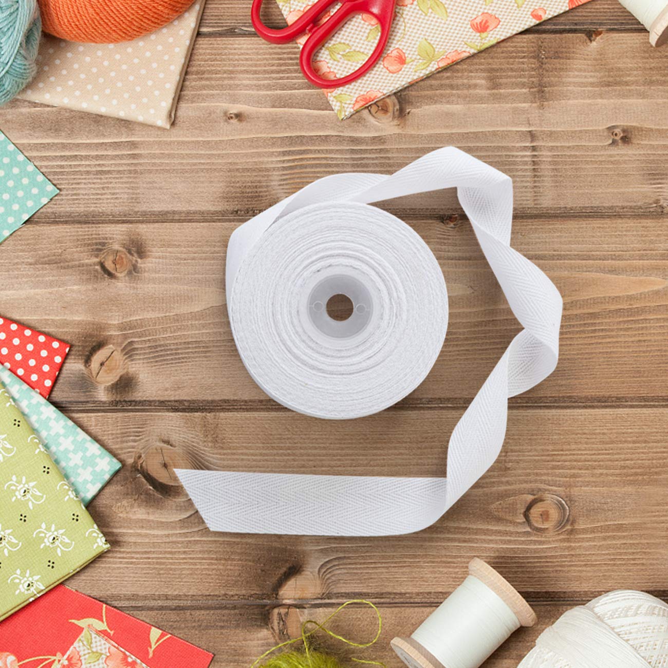 QWORK® Fettuccia Di Cotone Bianco 5m X 32mm – Spessore 1,3 Mm, Resistente, Tagliabile, Per Bretelle, Confezioni Regalo, Cucito E Bricolage