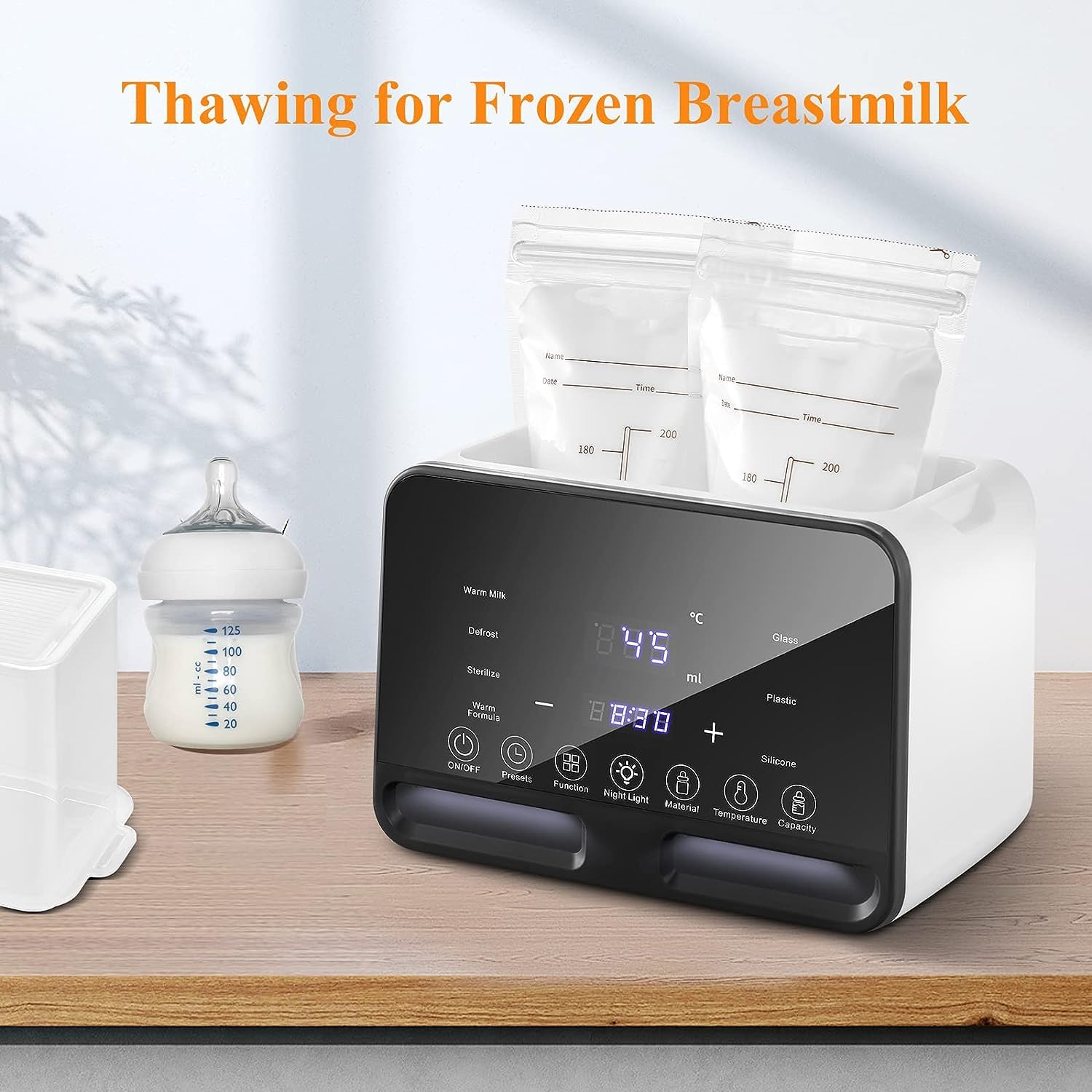 Scaldabiberon 9 in 1 per latte materno, riscaldamento costante 48 ore, con sbrinamento, scaldare barattoli per alimenti per bambini, sterilizzazione, scongelamento, controllo accurato della