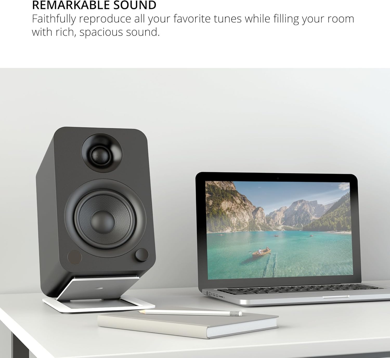 Kanto YU 140W Powered Speakers with Bluetooth® 4.2 and RCA Input | Features Signal Detection and Auto Stand-by | Remote Included | Pair | Matte Black