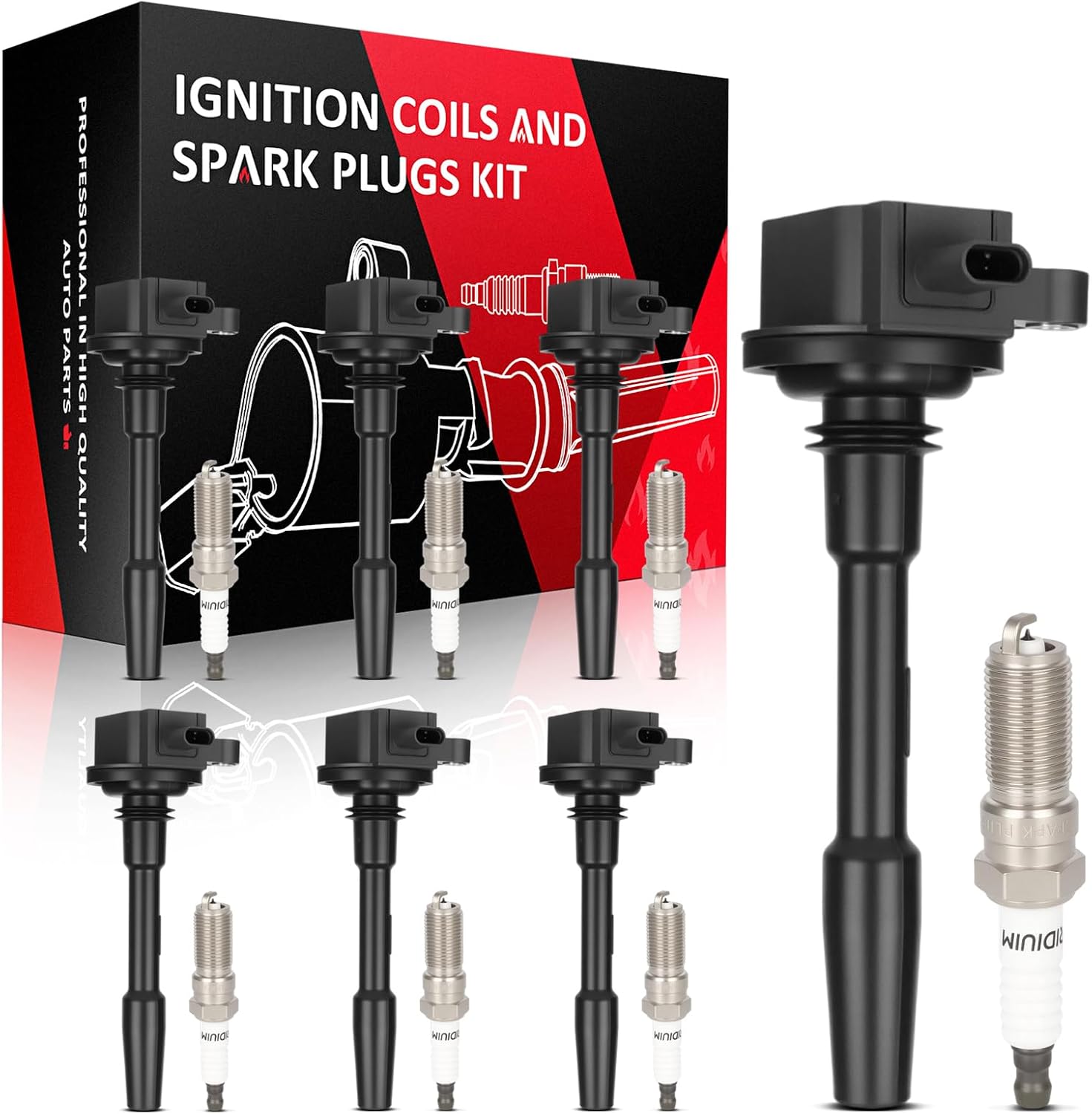 SCITOO 7 ignition coils + 7 iridium Spark Plugs with Ford F-150 2018-2021, Mustang 2018-2020 V8 5.0L for Cyl 1-2 4-8 UF835