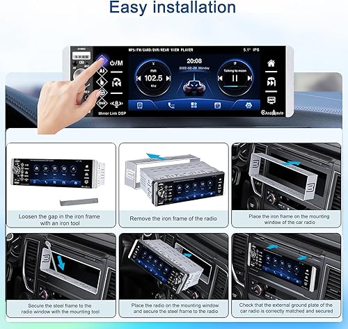 Miniatura 8 de Estéreo de automóvil de un solo DIN compatible con Apple Carplay y Android Auto, METEESER estéreo de automóvil Bluetooth de 5.1 pulgadas con cámara