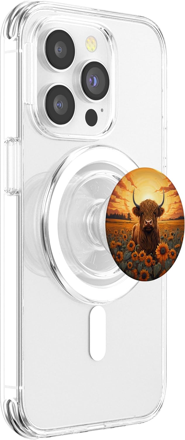 Floral Highland Cow Sunflower PopSockets MagSafe PopGrip for iPhone