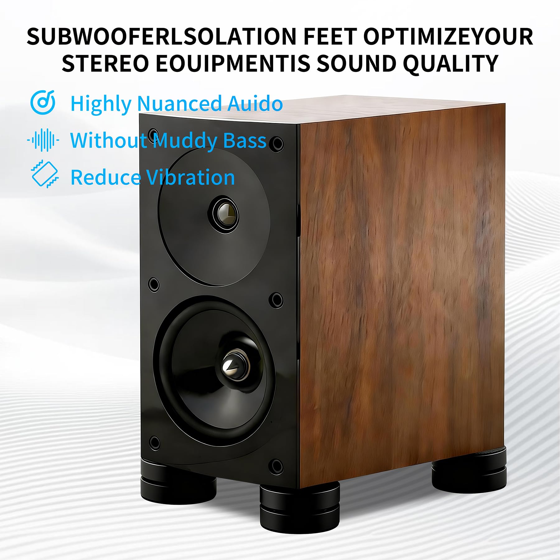 Pies de aislamiento de 3 puntos para altavoces y tocadiscos, picos antivibración de latón y aluminio para audiófilos, calidad de sonido mejorada (negro)