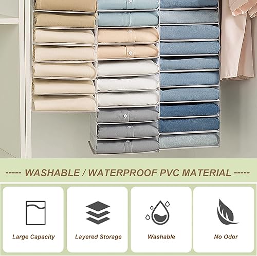 Miniatura 4 de Aeeteek Wardrobe Clothes Organizer 1 Pack Hanging Closet Clothing Storage Dividers PVC Cabinet Pants Shelf Foldable Drawers with Hanger Hook for