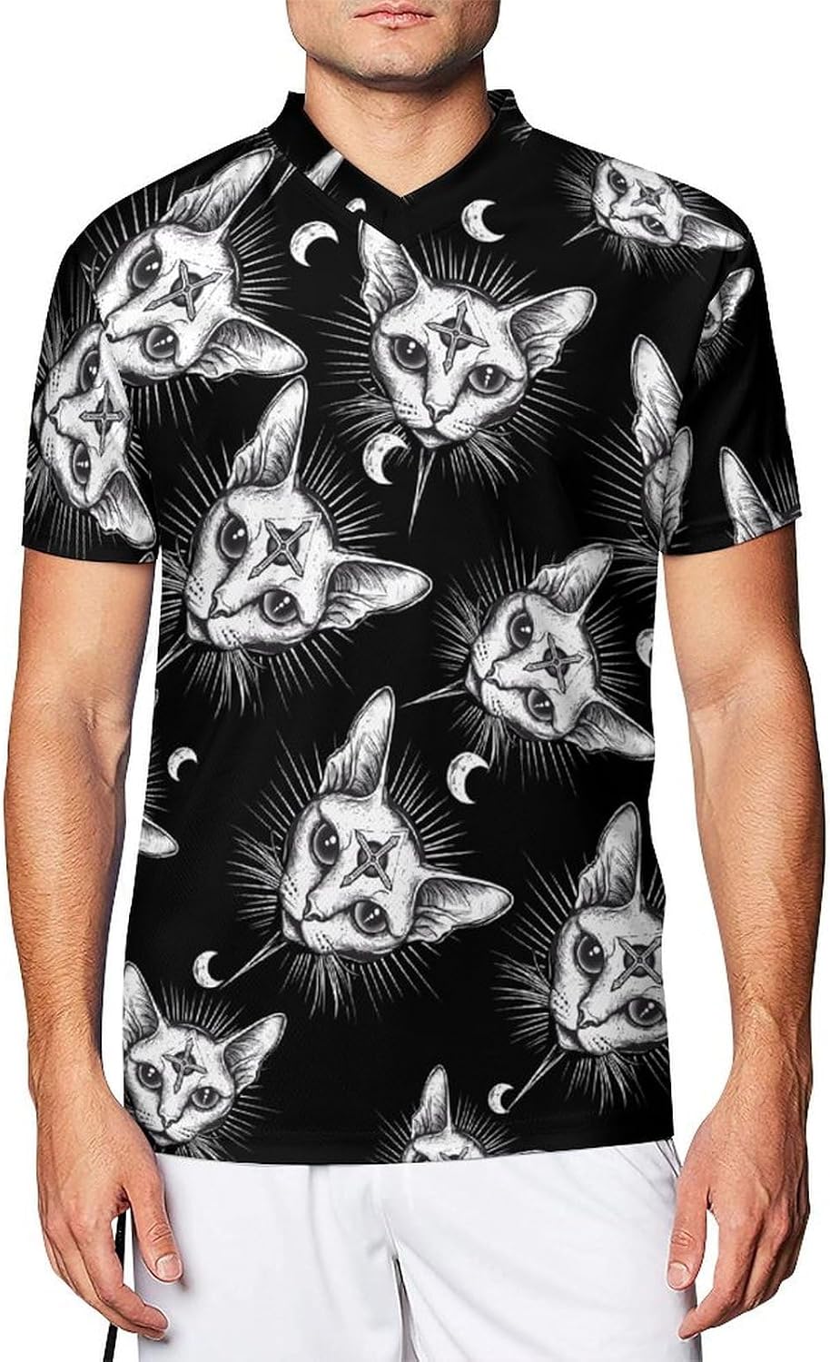 Sphinx Cat with Third Eye Men's Running Shirts V Neck Short Sleeve T Shirt Football Jersey Sport Tops 6X-Large