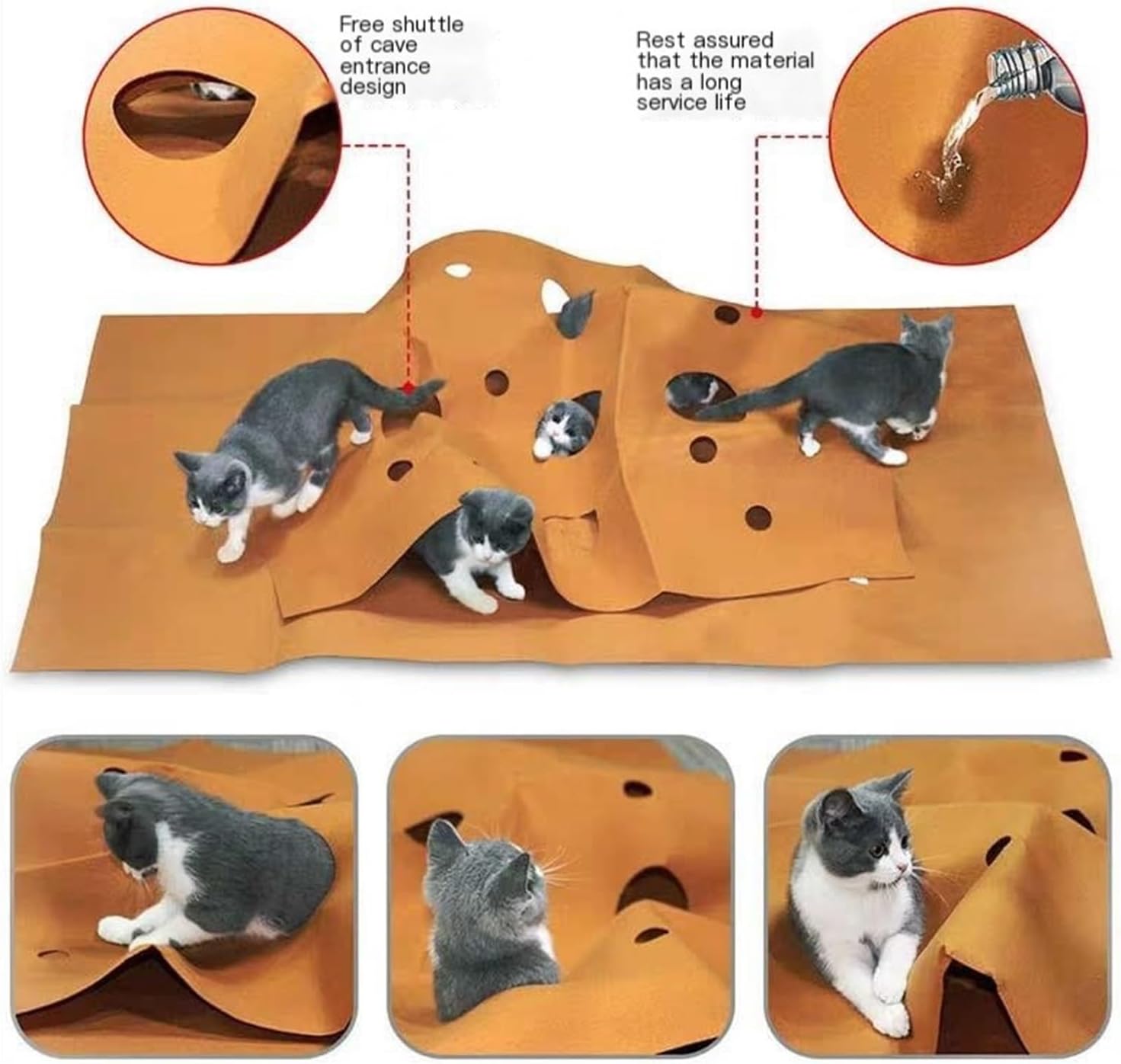 Foldable Cat Activity Mat with Play Tunnel - Scratch Resistant Felt Blanket for Indoor Cats, Multi-Functional Training Mat for Climbing, Jumping and Hide-and-Seek Games