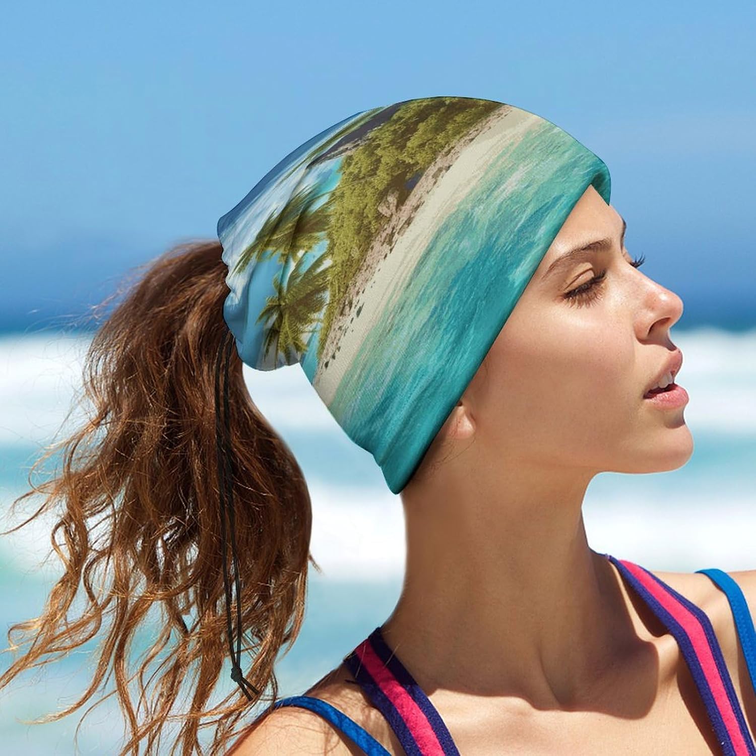 Neck Gaiter Tropical Island Face Mask for Cold Weather Face Cover Scarf for Men Women Elastic Headbands Wind-proof Bandana for Skiing Fishing Hiking Cycling