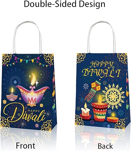 Miniatura 8 de Bolsome 24 bolsas de regalo de fiesta Happy Diwali Festival of Lights Gift Snacks Candy Bags Diwali Theme Party Gift Bag para suministros de fiesta