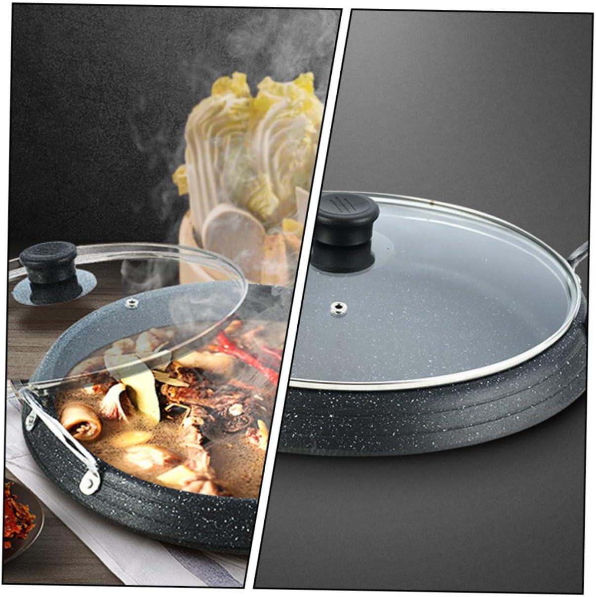 Non Stick Korean Bbq Hot Pot Tray with Unique Heat Absorption Round Smokeless Baking Plate for Outdoor Camping and Family Barbecue Gatherings