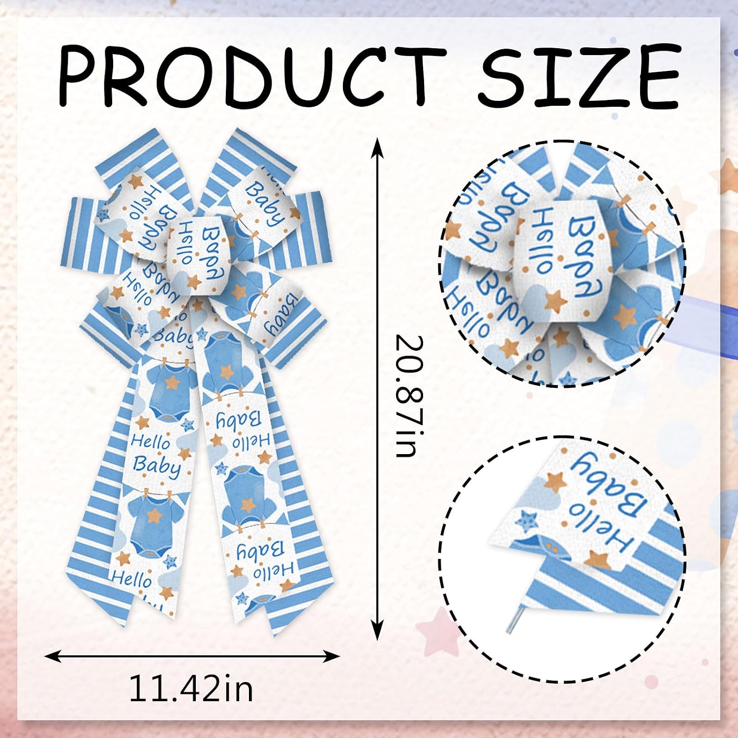 Estivaux Large Baby Shower Bows for Wreath, Gender Reveal Wreath Bows Blue Stripes Burlap Bows Baby Boy Birthday Craft Bows for Front Door Baby Shower Decorations Supplies
