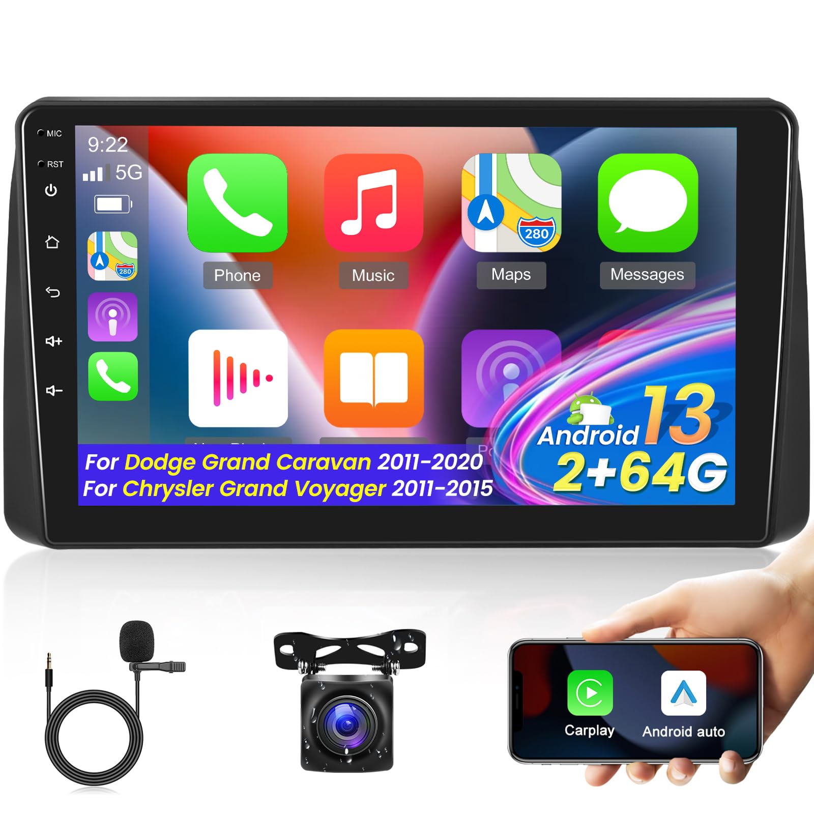 Podofo 9" Car Stereo For Dodge Grand Caravan 2011-2020 & Chrysler Voyager - Apple CarPlay & Android Auto