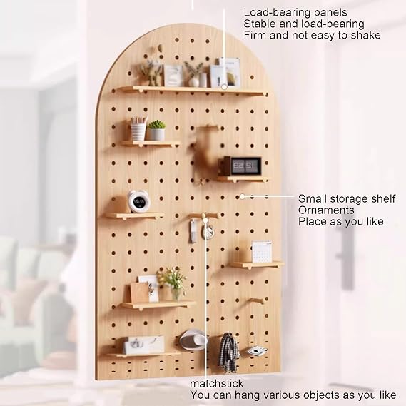 Pegboard, Wood Pegboard Combination Wall Organizer Kit, Wall Mount Peg Board Divider, Craft Organizer Peg Board Display for Bedroom Study(Brown,40x60cm)
