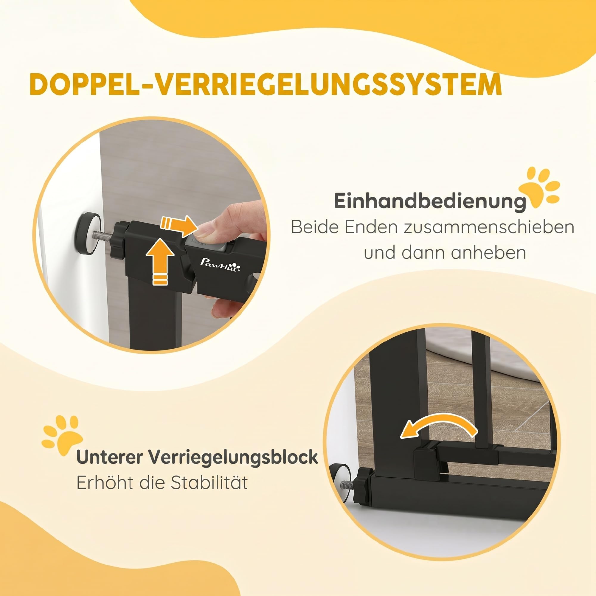 PawHut Türschutzgitter Klemmbefestigung für Haustier 75-131 x 76 cm Schwarz | Hunde Absperrgitter, Schutzgitter für Haustier, Klemmbefestigung, Stahl