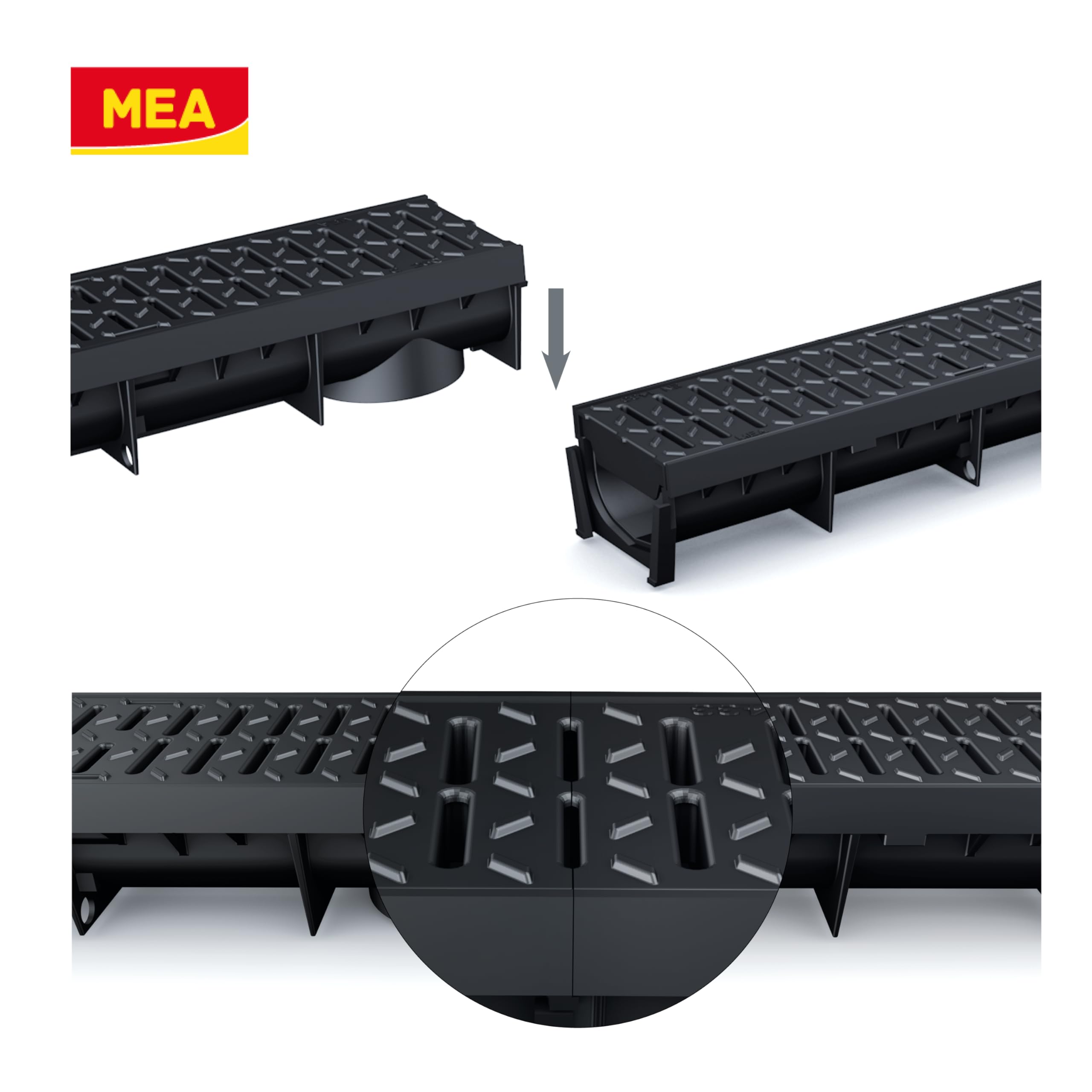 MEA Caniveau Extérieur MEAPARK 1 m Grille Passerelle Polyamide Drainage Terrasse Classe B125 Largeur utile 10 cm