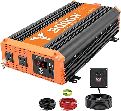 3000W Inverter 12V DC to 110V AC Converter for Home, RV, Truck, Off-Grid Solar Power Inverter with Built-in 5V/2.1A USB, AC Hardwire Port, Remote Controlle