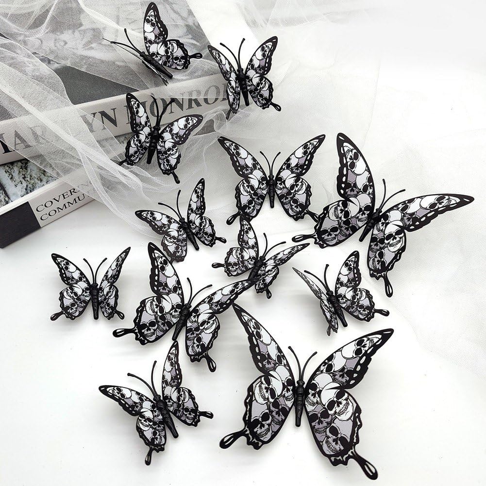 24 szt./zestaw Halloween motyl naklejki ścienne usuwalne 3d motyl naklejki na okno horror naklejka ścienna naklejka na imprezę wystrój