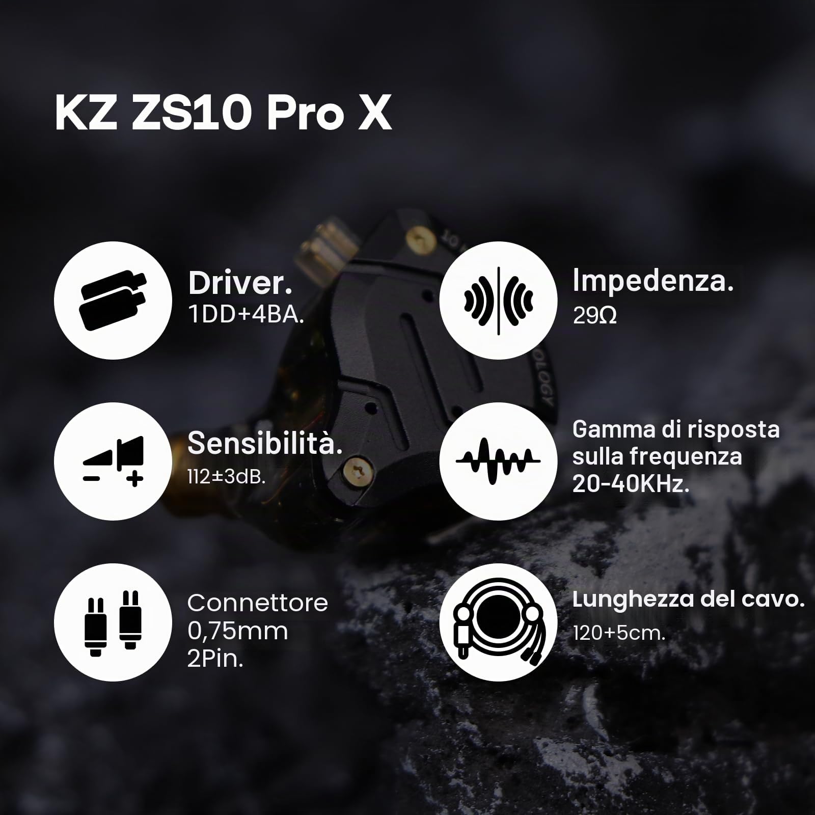 Linsoul KZ ZS10 PRO X Upgraded 1DD+4BA Hybrid HiFi Driver in Ear Earphones IEM con frontalino in lega Cavo staccabile 0,75 mm 2Pin placcato argento (Con microfono)