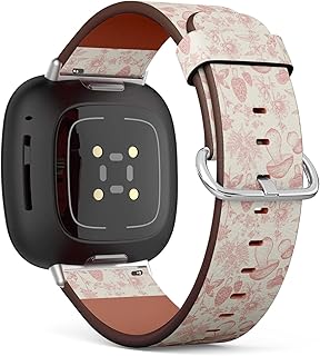 CJBROES Replacement Leather Watch Band, Compatible with Fitbit Versa 3 and Fitbit Sense of Wristband Bracelet Accessory - Forest Plants Mushrooms