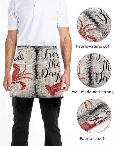 Miniatura 5 de Delantal de camarera de verano dibujado a mano con 3 bolsillos, diseño retro de navegación de verano con 3 bolsillos, delantal de timón para empalme