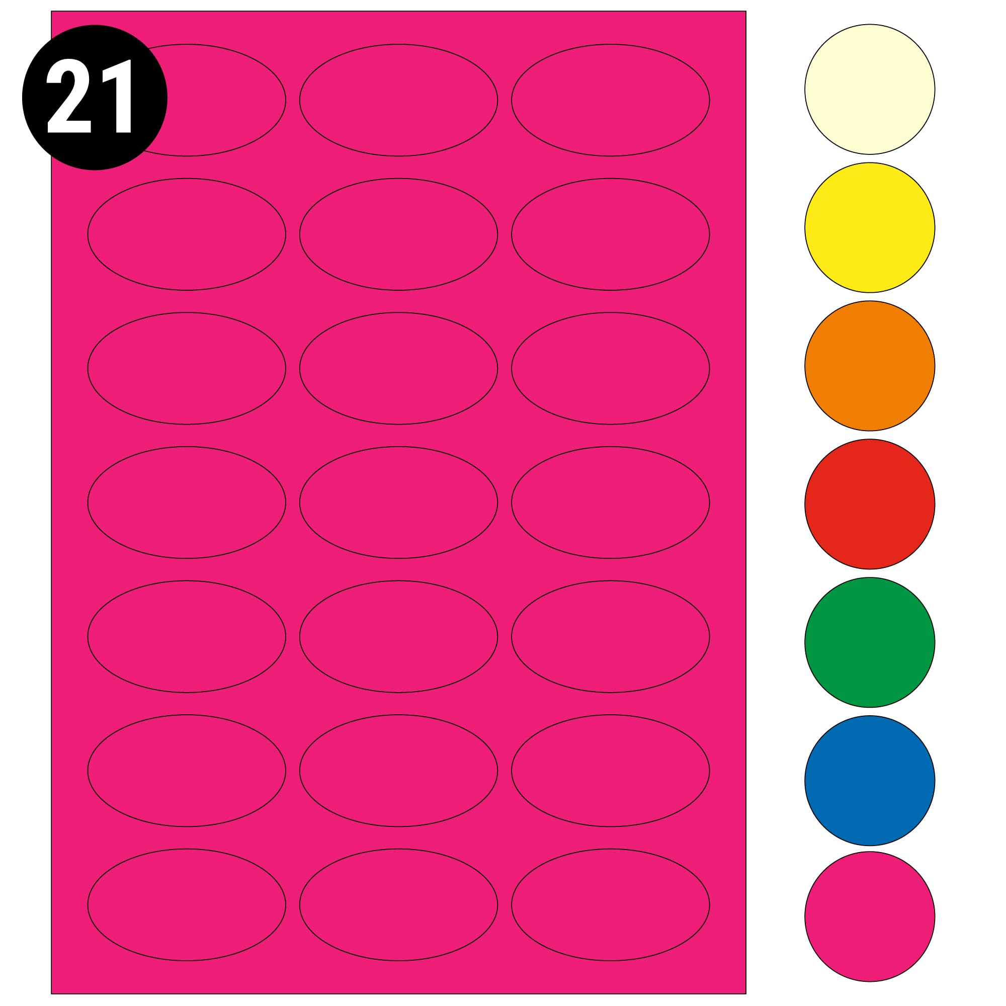 L&B Colour Range - Oval Labels – 3 Sizes & 7 Vibrant Colors – A4 Sheet – Compatible with Laser & Inkjet Printers (Pink, 21 Labels Per Sheet - 100 Sheets)