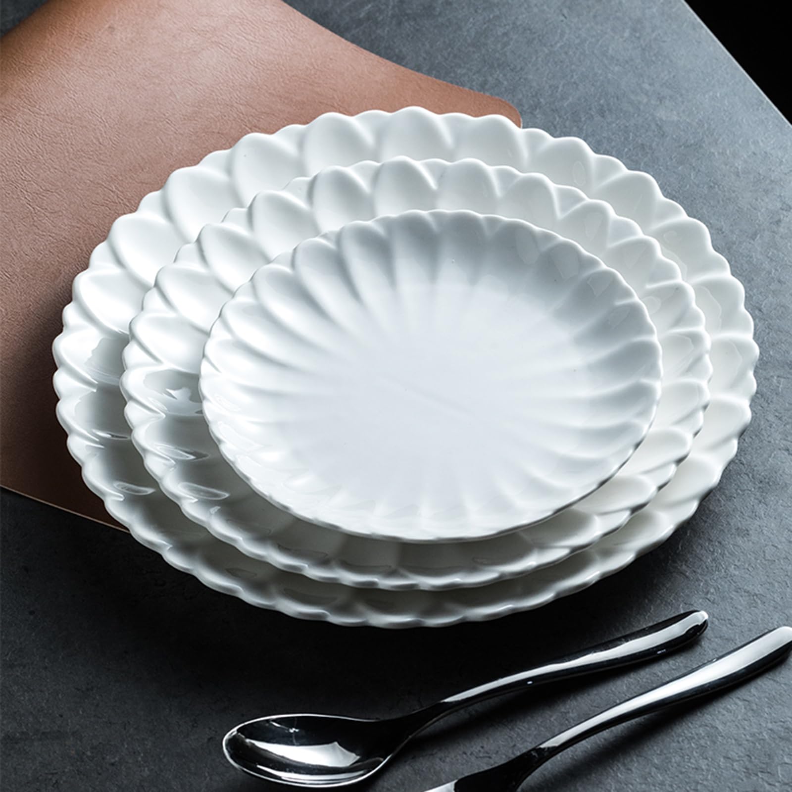 Platos De Postre De Cerámica, Platos De Porcelana con Forma De Flor, Platos para Aperitivos, Pasteles De Carne, Plato De Servir Resistente Apilable, Blanco(Size:29.5 * 29.5 * 3CM)
