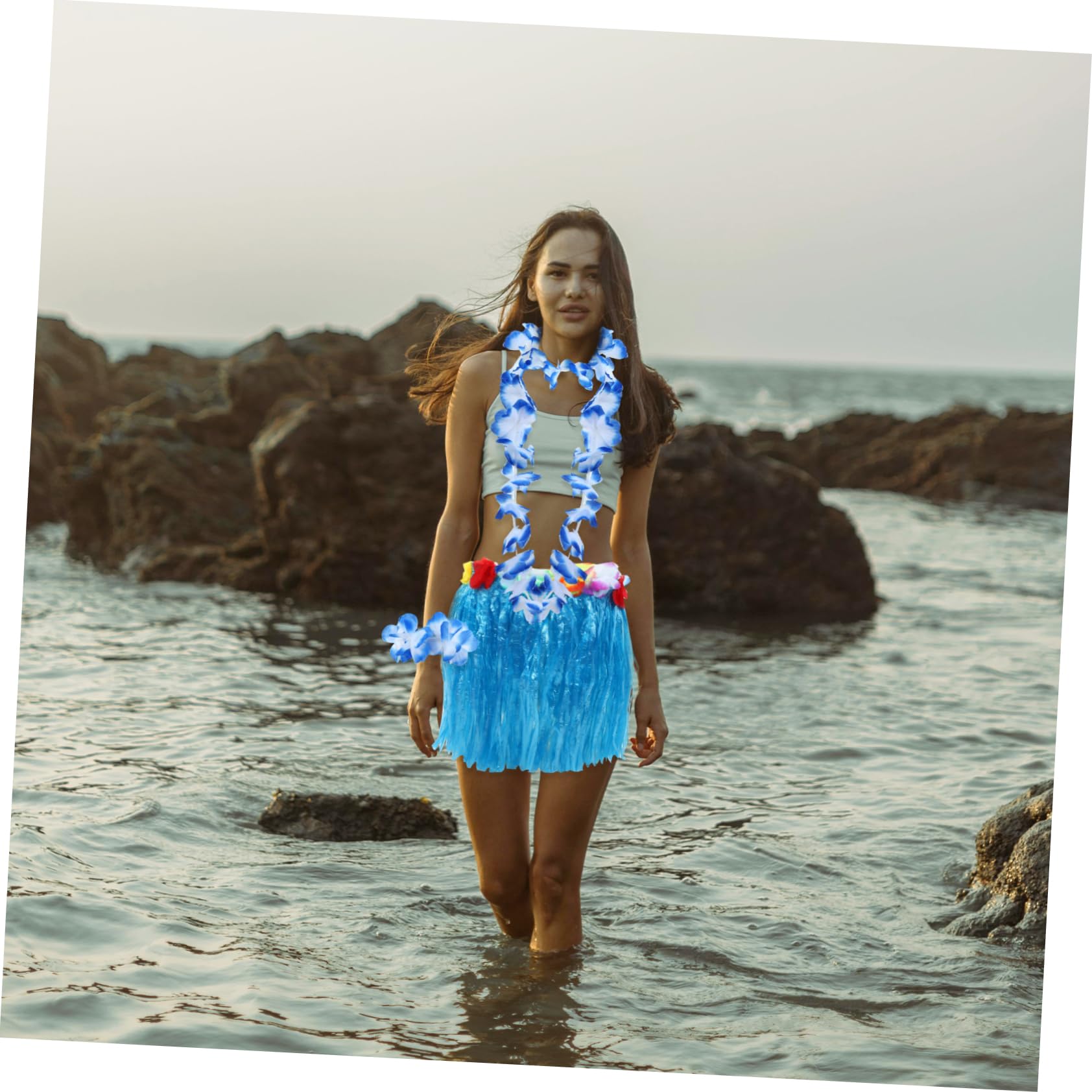 6 juegos Conjunto de Decoración Hawaiana Faldas de Césped y Guirnaldas de Flores para Fiestas Tropicales para Luau Bodas