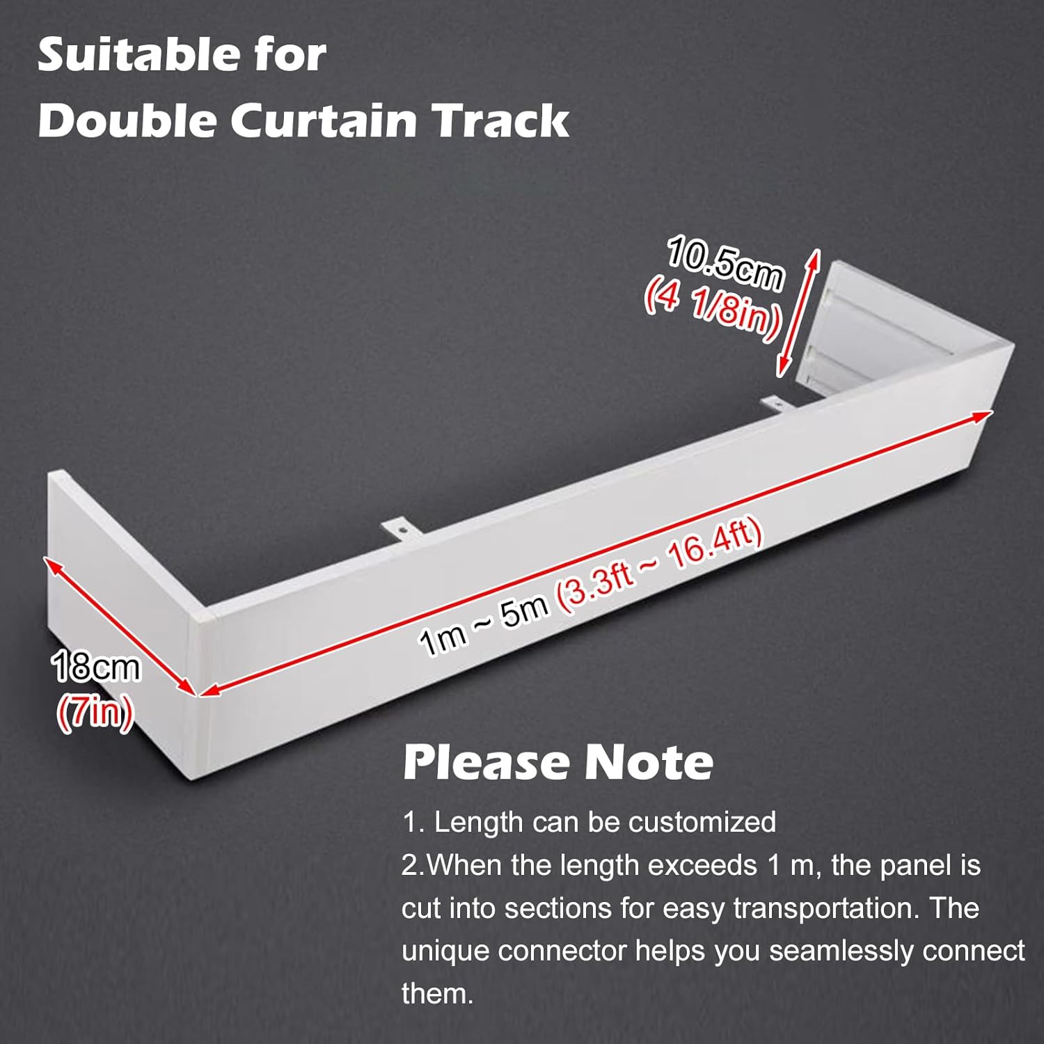 Cuttable Ceiling Curtain Pelmet Box, Decorative Valance for Double Tracks, 4.8m (15.7ft), No Tracks Included, Ideal for Bedroom and Living Room, Stylish Curtain Cover Solution