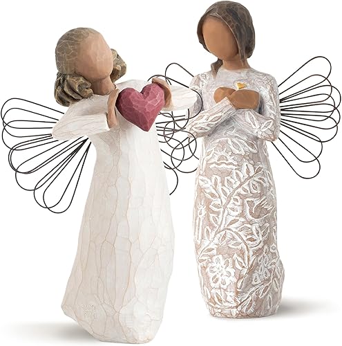 Willow Tree with Love Angel Figure Plus Remembrance (piel oscura) Figura de ángel, esculpida pintada a mano, juego de 2 piezas