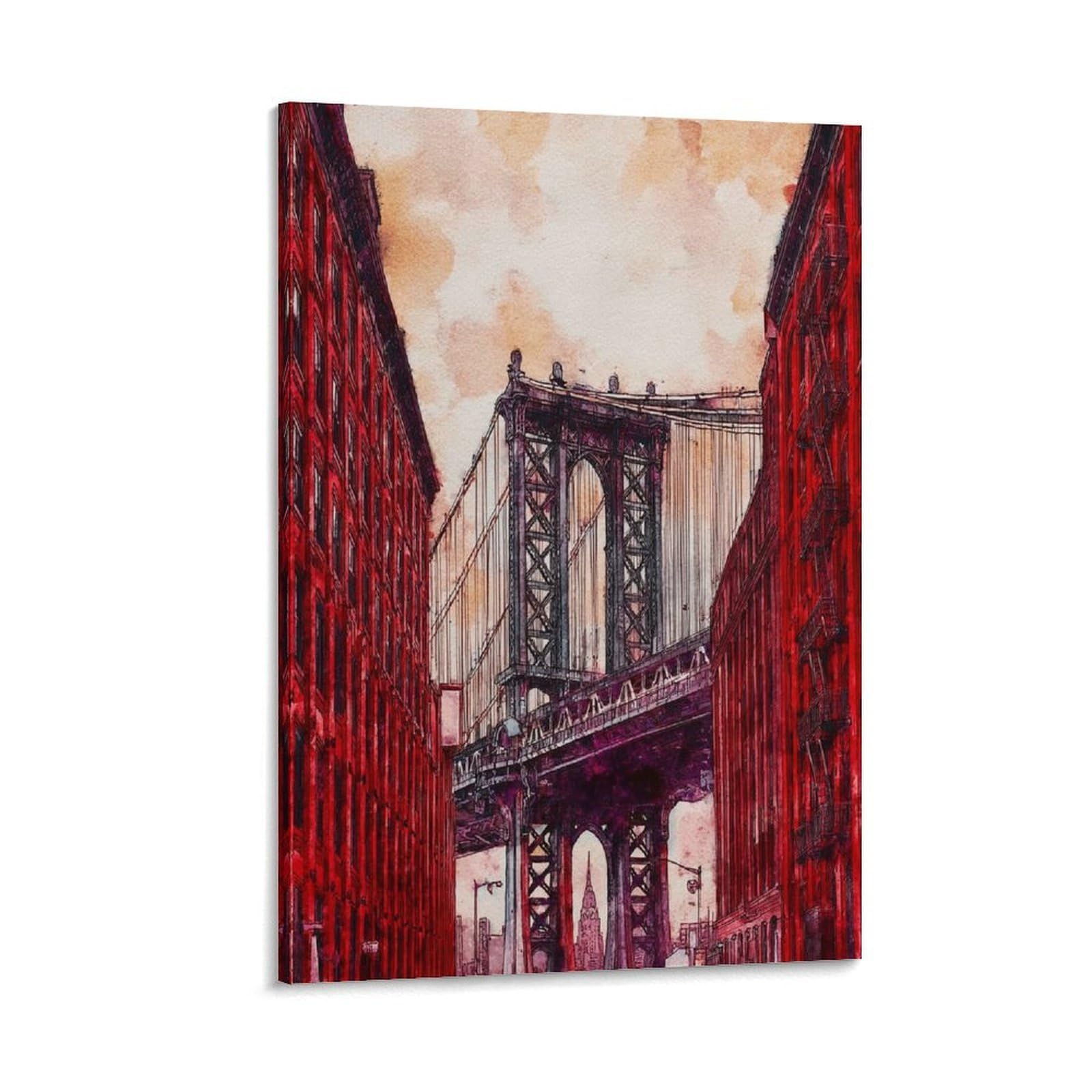 Cnaheiz Frame-Style New York Bridge 20X30inch(50X75cm) Vintage Travel Poster Watercolor Canvas Art