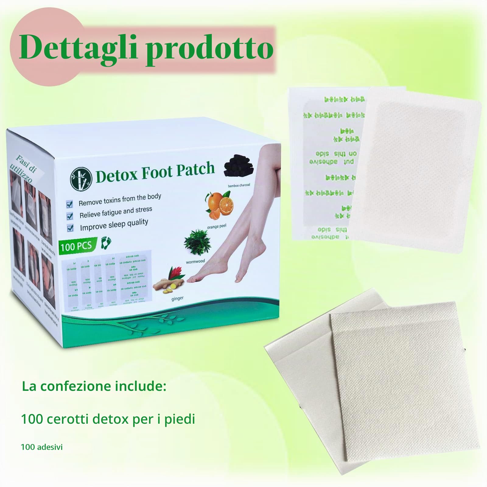 Cerotti Detox Piedi unisex - 100pcs Patch purificanti Deep Cleansing, Promuove la Circolazione Sanguigna, Allevia lo Stress, Migliorare il Sonno, Bianco
