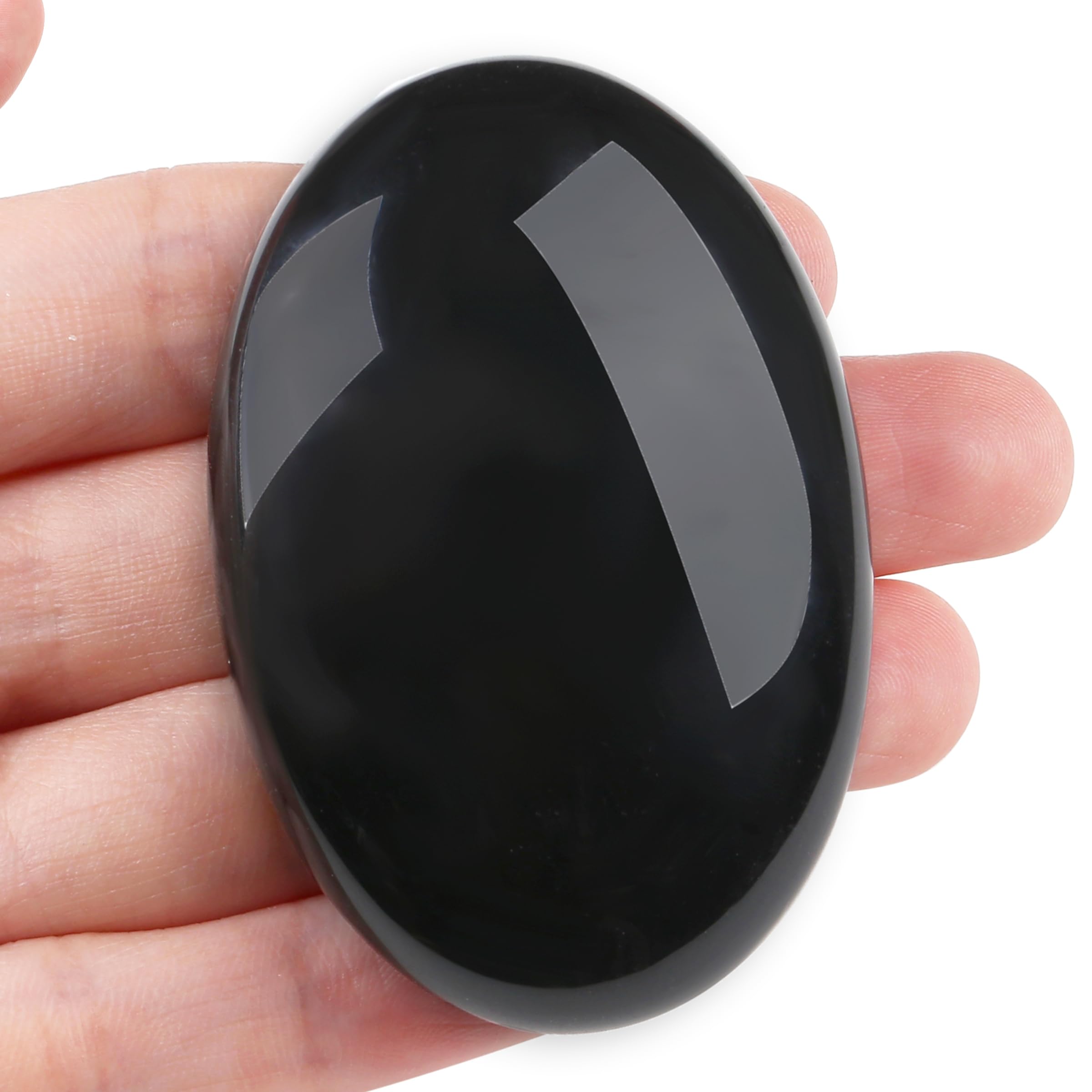 XIANNVXI 2.4" Large Black Obsidian Crystal Obsidian Stone Polished Palm Healing Gemstone 0.7" Thick Pocket Worry Stone Obsidian Crystal for Reiki Meditation 1 Piece