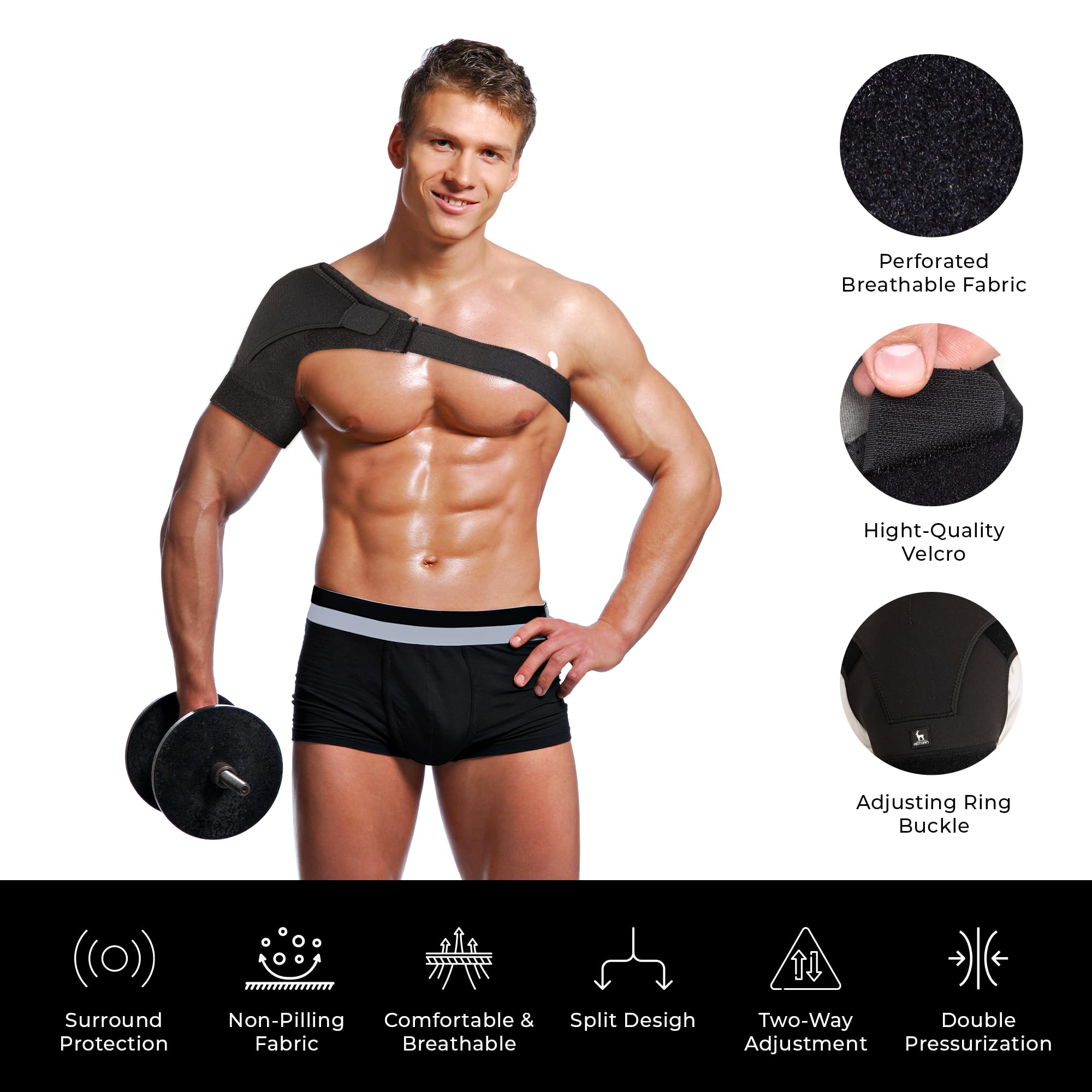 Astorn Épaulière Tendinite et Articulation AC - Protection Épaule Homme Femme, Compression Néoprène Respirant, Attelle Épaule Droite Gauche Ajustable Sangles Velcro, Support Épaule Taille S/M