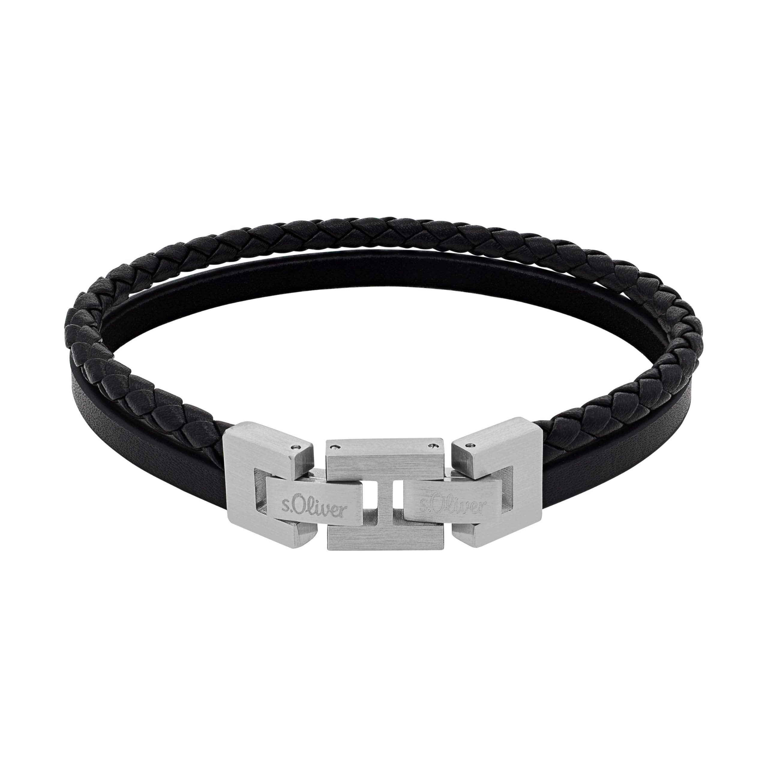 s.Oliver Armband Edelstahl Leder Herren Armschmuck, 20+1,5 cm, Schwarz, Kommt in Schmuck Geschenk Box, 2027411 – Ansicht 4