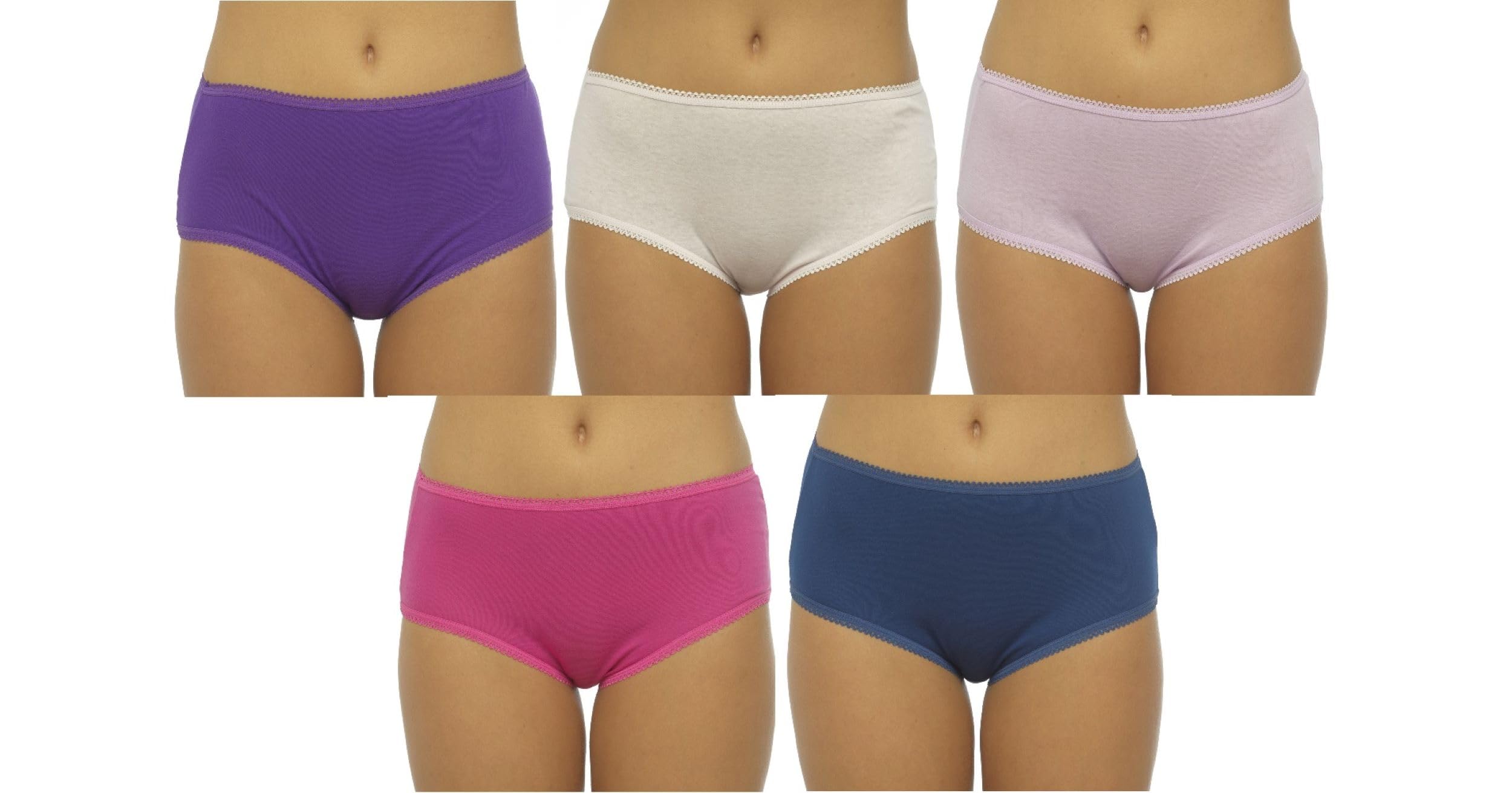 Ladies Midi Briefs Knickers 5 Pack - Size 16 Multi Colour Cotton Stretch Underwear Pants Multipack for Women by JMC Trading Company