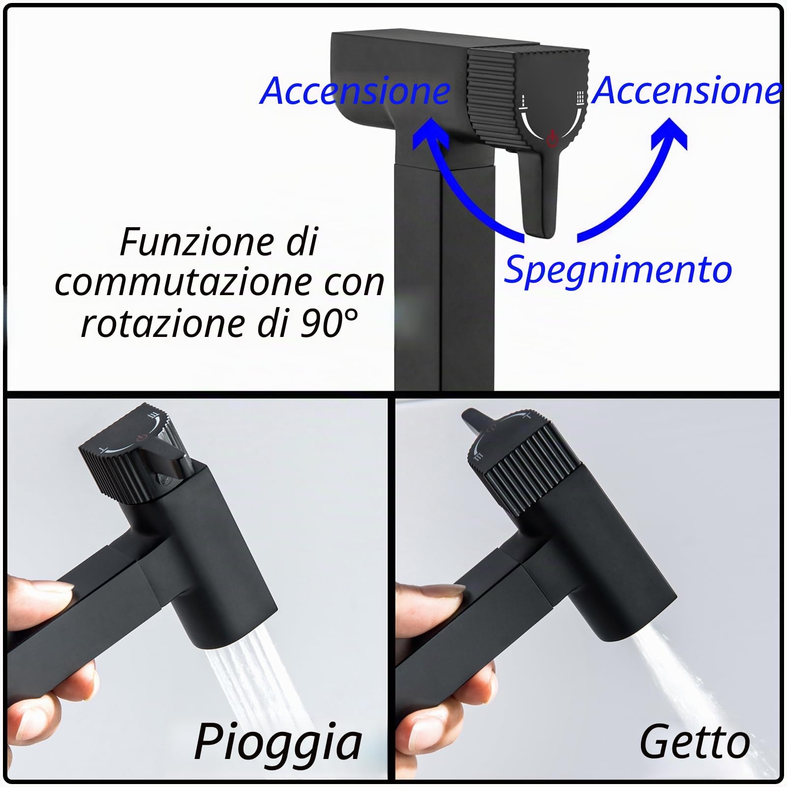 Doccetta per Bidet Nero Spruzzatore per Bidet Ottone Idroscopino per WC, con Uno Dentro Uno Fuori Valvola ad Angolo, Spruzzatore a Doppia Funzione in Ottone, 1.2M Tubo Doccia