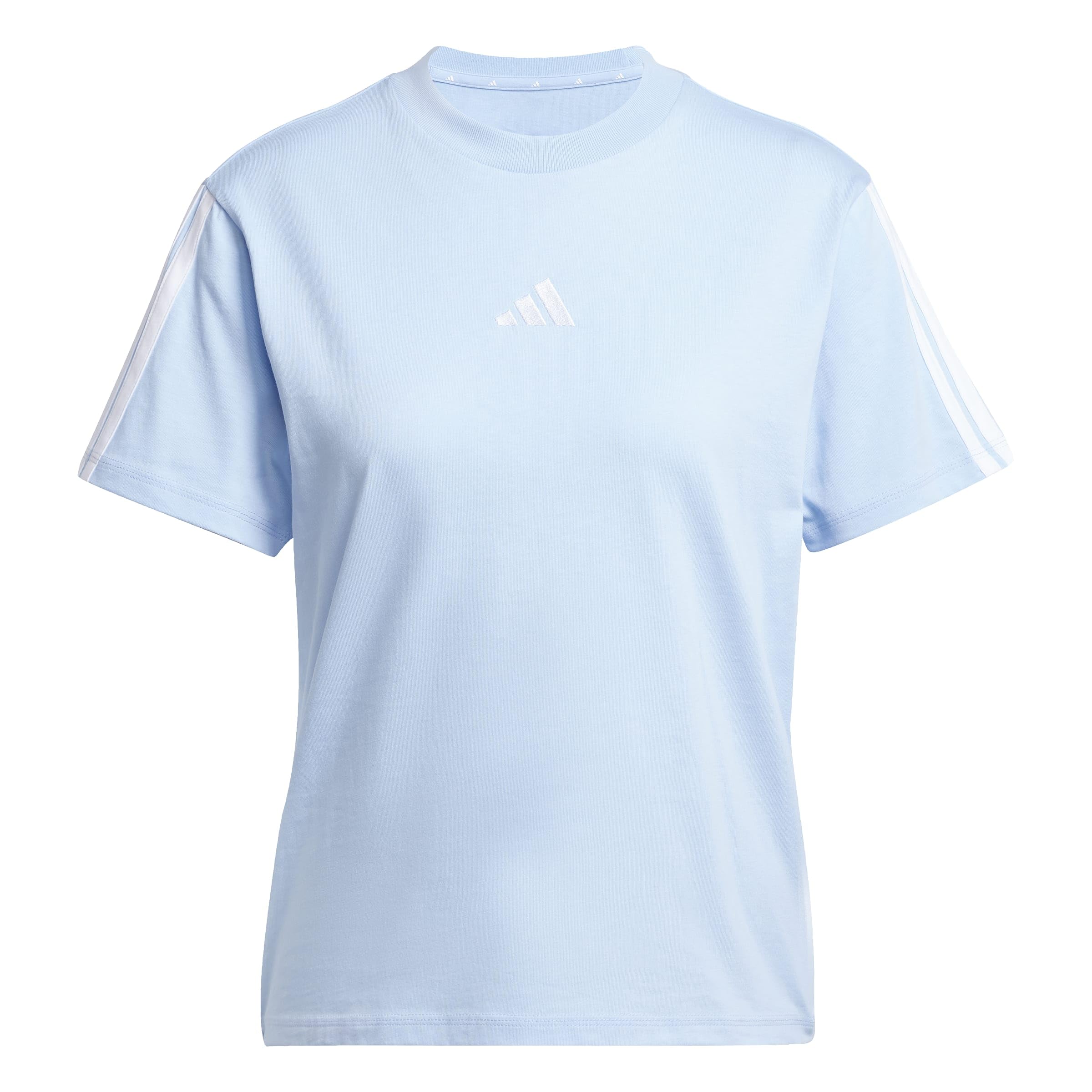 adidas Women's Essentials 3-Stripes Sleeve Cotton Shirt, Glow Blue/White, XL