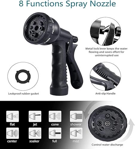 Miniatura 4 de Manguera de jardín de 75 pies, manguera flexible con boquilla rociadora, accesorios sólidos, tela extra resistente, color negro