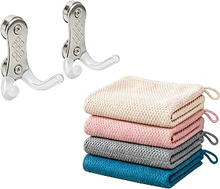 Espresso Bar Accessories Bundle - 4 Pack 12”x12” Microfiber Barista Towels with Hanging Loop + 2 Pack No Drill Magnetic Portafilter Holder, Stainless Steel Coffee Tool Organizer Compatible with Brevil