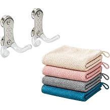 Espresso Bar Accessories Bundle - 4 Pack 12x12 Microfiber Barista Towels with Hanging Loop + 2 Pack No Drill Magnetic Portafilter Holder, Stainless Steel Coffee Tool Organizer Compatible with Brevil