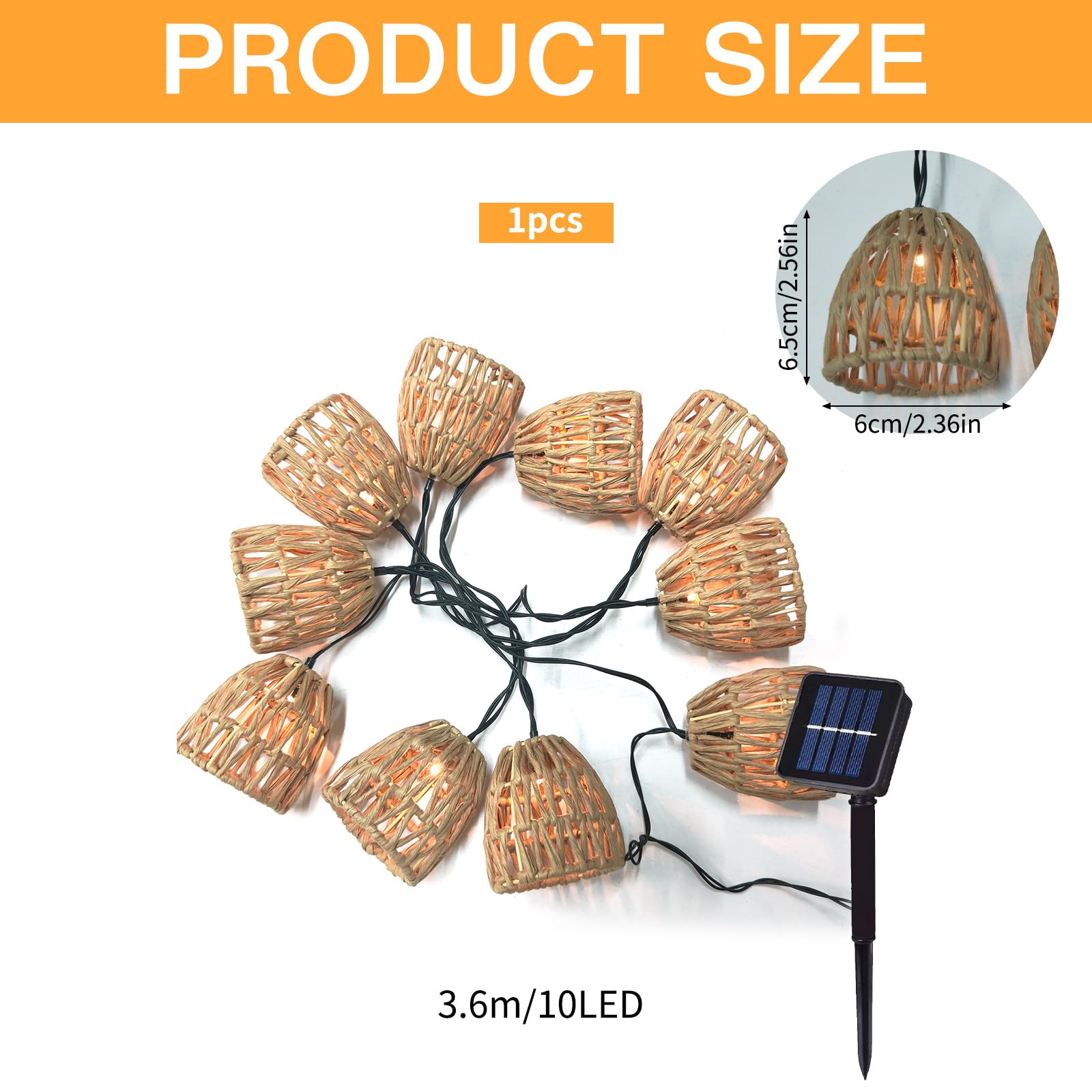 Guirnaldas Luces Exterior Solar,Luces Solares Led Exterior Jardin 3.6m,Cadena de Luz Solar,para Decorar Jardines,Patios,Terrazas,Fiestas