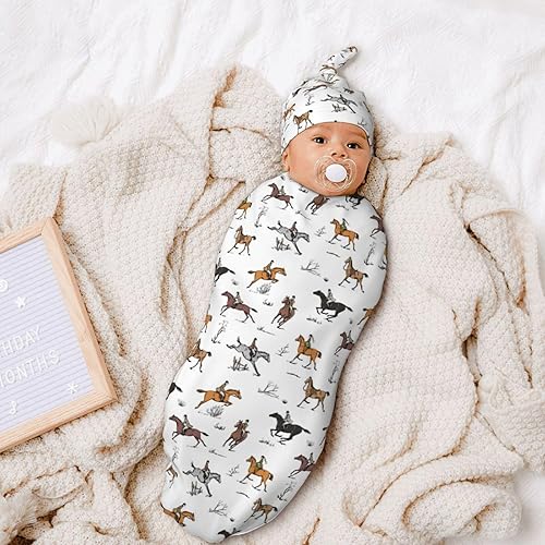 Miniatura 8 de Manta de envolver para bebé, sacos de dormir, unisex occidentales con sombrero, caballo