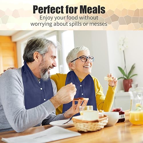 Miniatura 5 de Tarpop Bufanda para adultos, lavable y reutilizable, protector de ropa de comedor, babero para adultos mayores, hombres y mujeres