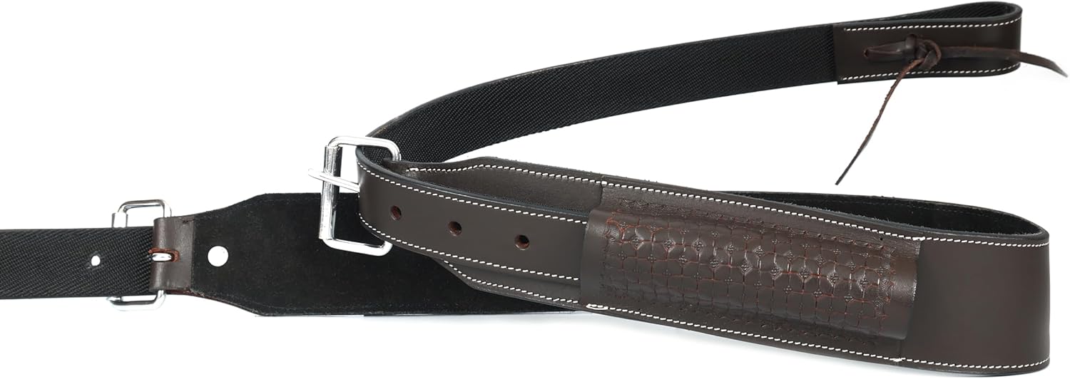 Western Leather Horse Girth Adjustable Rear Back Cinch Girth with Metal Buckles for Horse Riding (Dark Brown)
