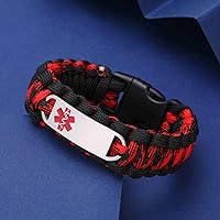 Vista 18 de Pulsera de alerta médica Paracord para hombres y mujeres Pulsera de identificación médica de acero inoxidable con hebillas de liberación lateral