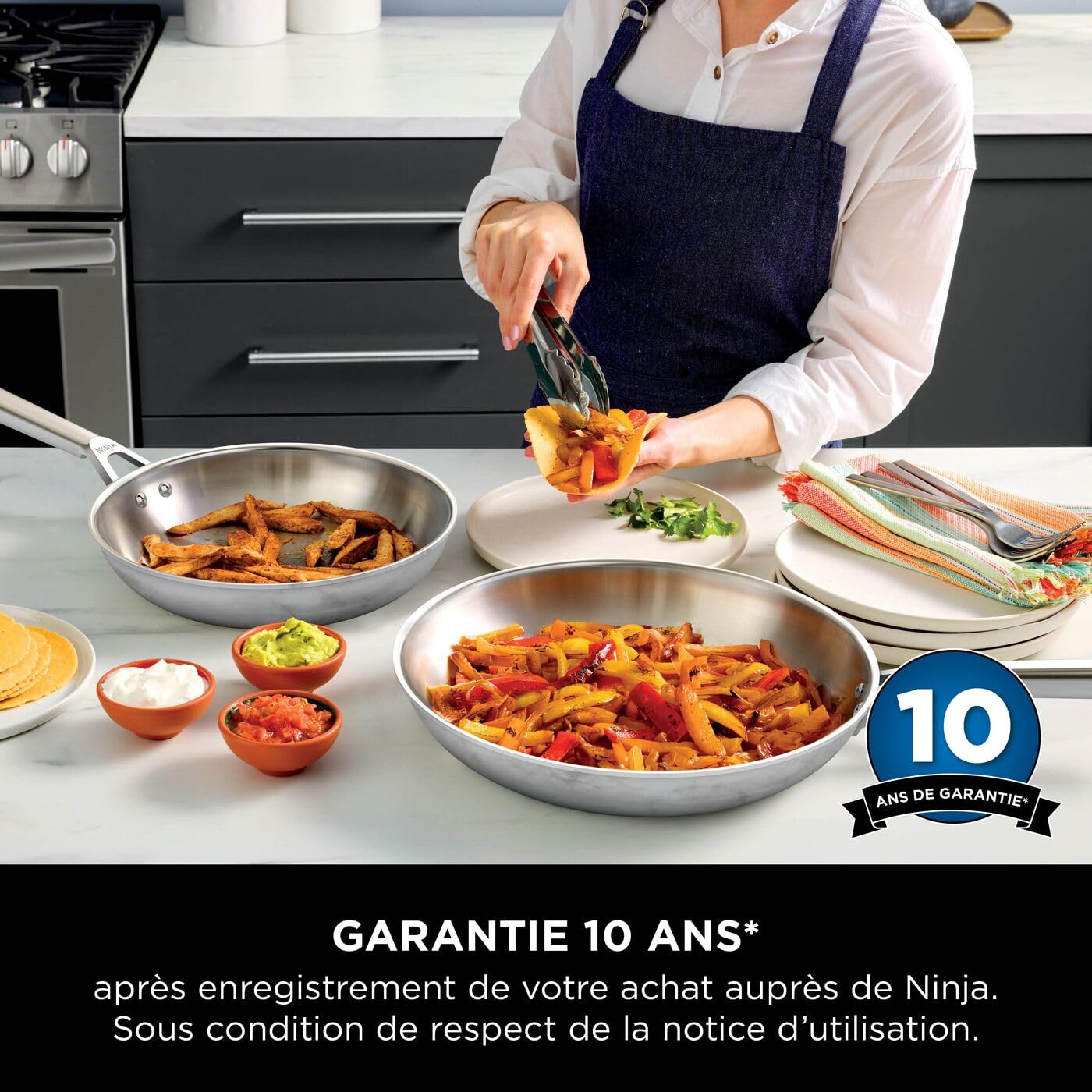 Ninja EverClad, batterie de cuisine 2 poêles, tous feux C92000EUI | acier inoxydable, Convient à tous les types de feux, y compris l’induction, Compatible au four, Base 100% induction