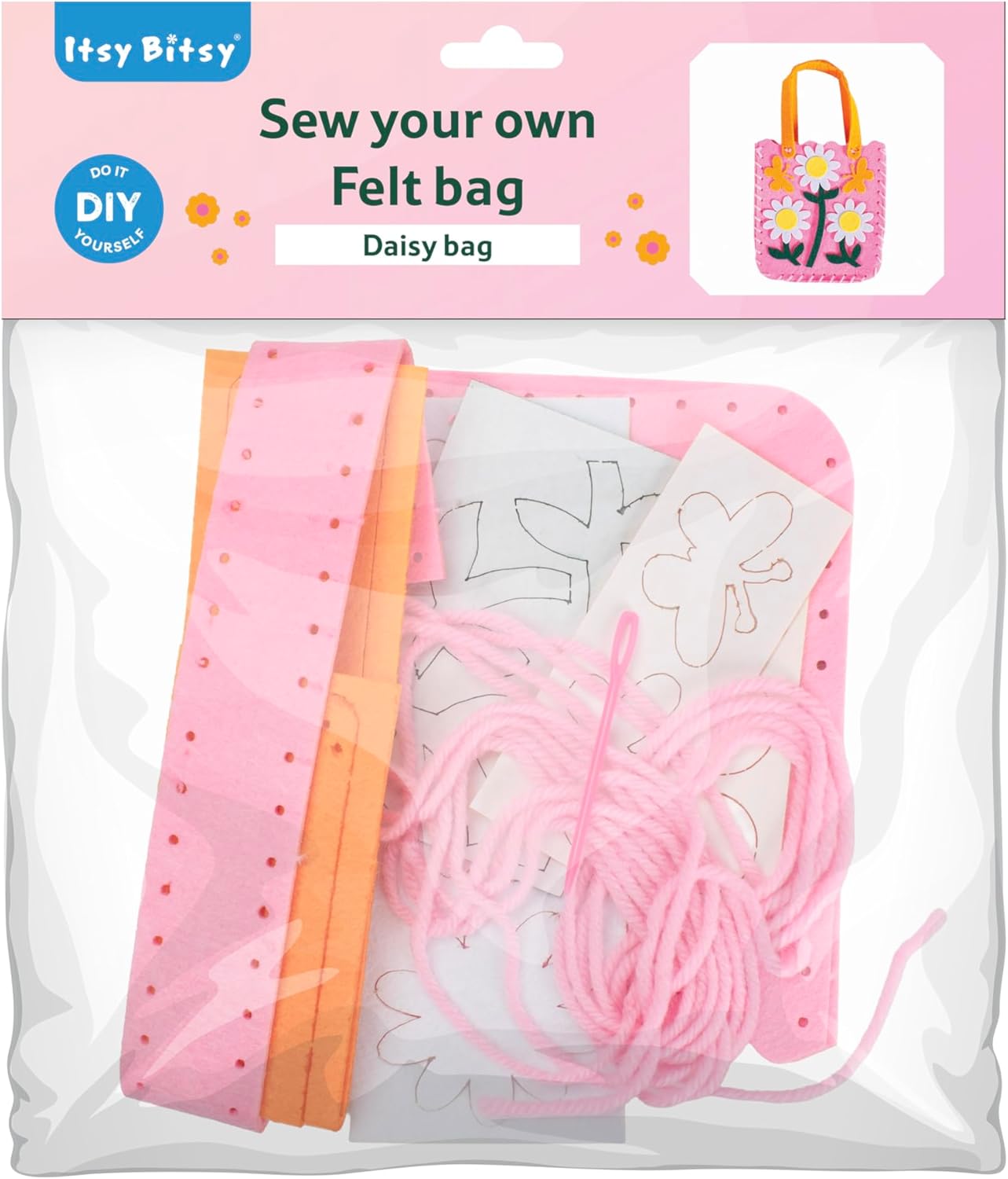 Itsy Bitsy DIY Sew Your Own Felt Bag Kit for Kids & Beginners, Felt Sewing Craft Activity Set with Pre Cut Pieces Tools & Instructions, School Projects DIY Gift