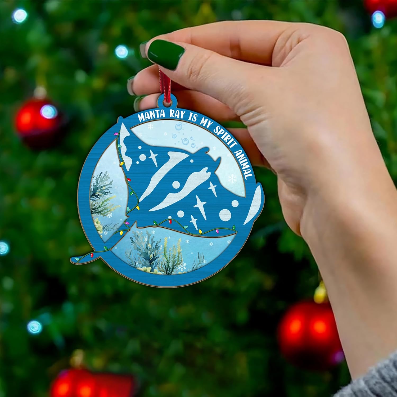 Manta Ray Christmas Ornament, Rayfish Gifts Stingray Coastal Ocean Theme Xmas Ornaments for Tree, Marine Life Underwater Keepsake Nautical Beach Scuba Diver Souvenir, Manta Ray is My Spirit Animal - Image 6