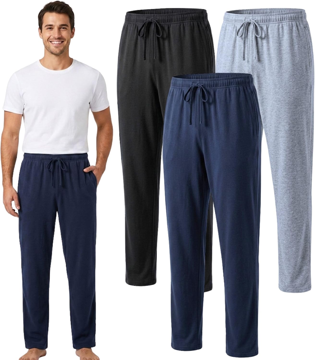 BROOKLYN VERTICAL 3-Pack Mens Sleep & Loungewear Pant|Soft Comfortable Cotton|Drawstring Pull|Pockets|Many Colors|Small-3XL