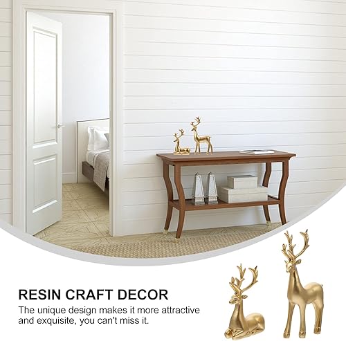 Miniatura 6 de Adorno de alce dorado – Decoración navideña de resina para el hogar y la oficina – Adorno de ciervo de Navidad