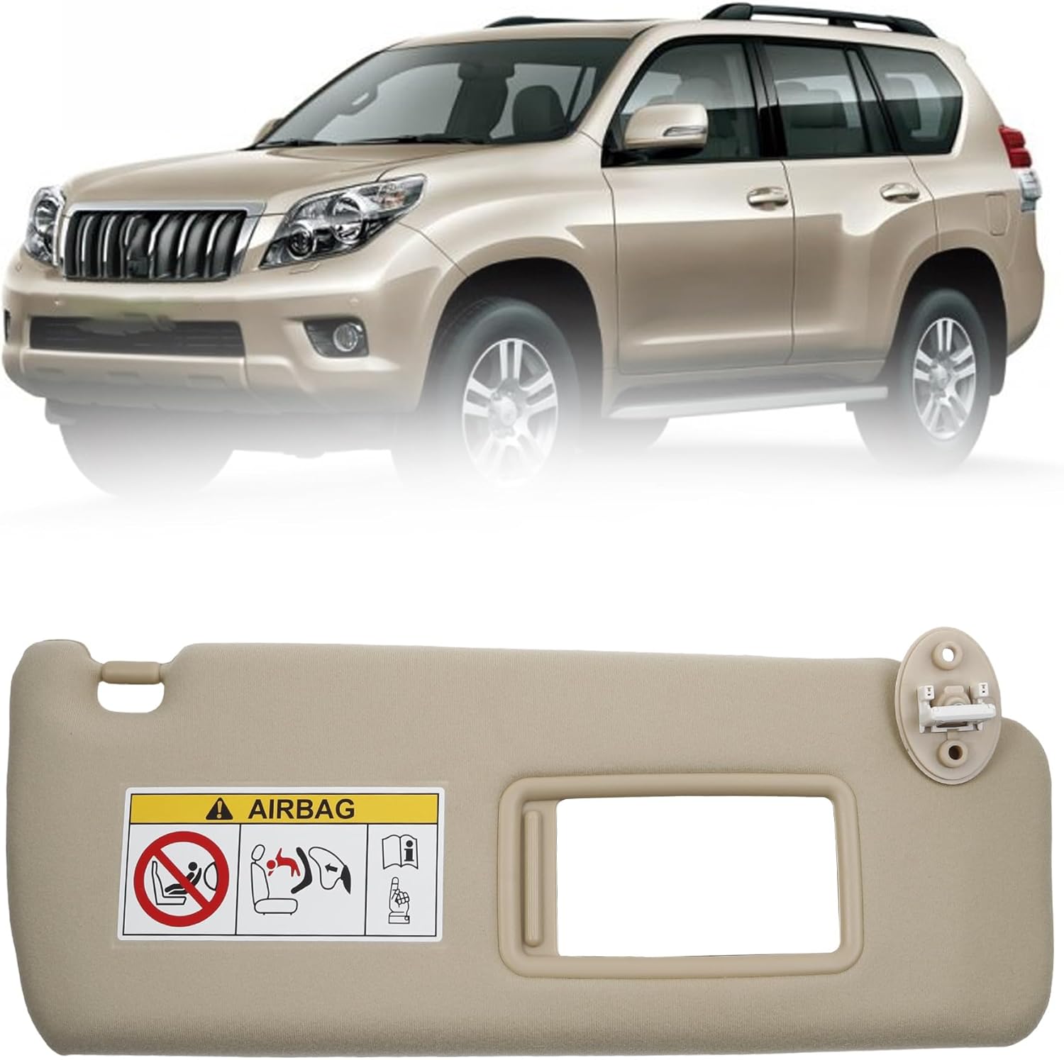 Dasbecan Beige Right Passenger Side Sun Visor Compatible with 2010-2021 Lexus GX460 2009-2023 Toyota Land Cruiser Prado KDJ155/KDJ150 Replace# 74310-0G030-A0